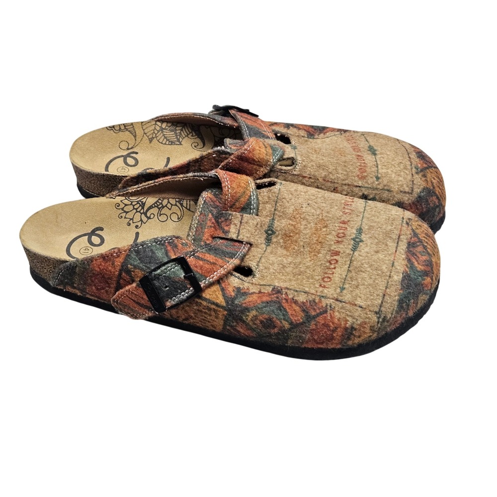 Calceo Clogs Unisex 41 Brown Geometric Felt Buckle Mules Follow Your Style Boho